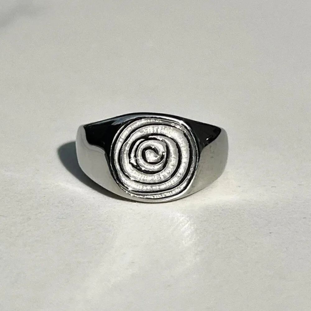New! “Mila” Silver Engraved Swirl Chunky Ring